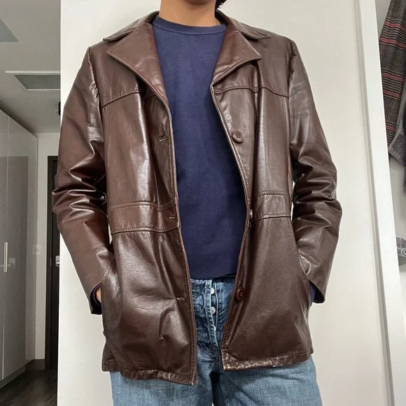 vintage 70s leather jacket Trench Coats